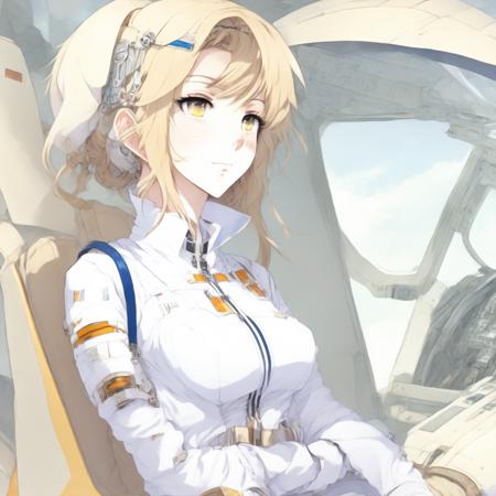 anime an attractive female pilot sitting inside a Gundam (MechaPilot style:1) <lora:djzMechaPilot:0.8)