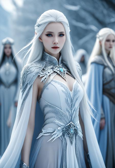 cinematic photo Tilt-shift photo of  <lora:Abstract Concept-Chaos:0.25>, . , .Selective focus, highly detailed, vibrant, perspective control,, <lora:Waifu Style-Du Qiong-000008:0.25>,Du Qiong,, fantasy artwork concept,ice queen,beautiful ancient frost queen,ghostblade,long straight pure-white hair,very pale silvery-gray eyes,extremely pale porcelain-like skin,slender and graceful,tall and statuesque,flowing high-collared dresses and cloaks in shades of white,gray,and silver,by WLOP,by Bayard Wu, . 35mm photograph, film, bokeh, professional, 4k, highly detailed