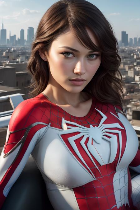 photo of (learned_embeds-step-500:0.99), a woman, (white spiderman cosplay:1.2), (closeup portrait), modelshoot style, (extremely detailed CG unity 8k wallpaper), photo of the most beautiful artwork in the world, professional photograph, nikon, canon m50, trending on ArtStation, trending on CGSociety, Intricate, High Detail, Sharp focus, dramatic, photorealistic painting art by midjourney and greg rutkowski, perfect thighs, ((on a rooftop)), (looking at viewer), (detailed eyes:1.2), (black hair:1.3), (face focus)