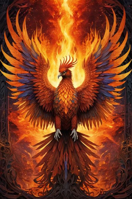 a Phoenix  rising from the ashes , intricate , aesthetic , vivid color    symmetrical