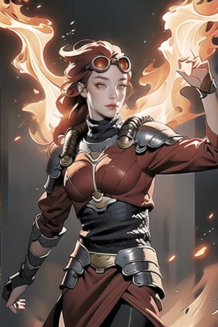 goggles,fire,red eyes, firey hair Chandra