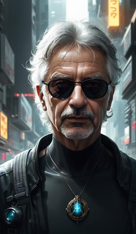 symmetry!! portrait of massimo d'alema wearing sunglasses, sci - fi -, cyberpunk, blade runner, glowing lights, tech, biotech, techwear!! intricate, elegant, highly detailed, digital painting, artstation, concept art, smooth, sharp focus, blur, short focal length, illustration, art by artgerm and greg rutkowski and alphonse mucha