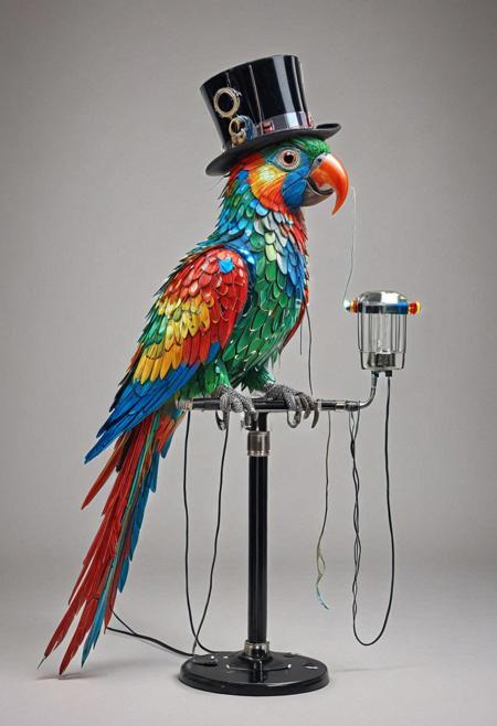 embedding:lazmpos, Transistors, LED, colorful LED lights, RGB lights, red green and blue parrot, art deco, top hat, cane, monocle,RetroBG