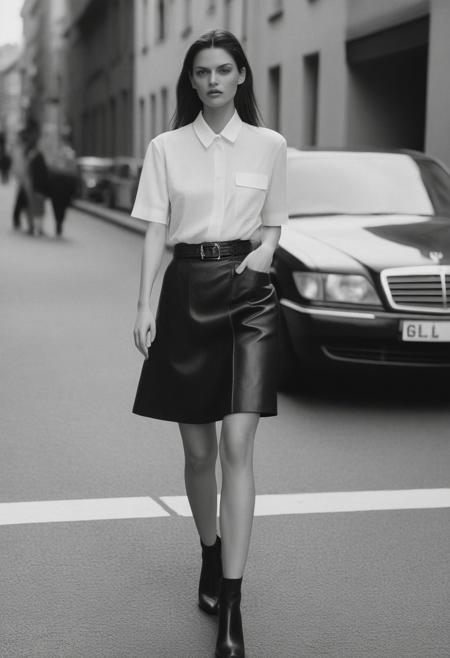 sexyai, black and white photography, Ilford HP5 Plus, Lubitel 2, a beautiful woman in a short skirt walking down the street, in style of alasdair mclellan, official dior editorial, official vuitton editorial, on a street, official versace editorial, on the street, on the street, inspired by Peter Lindbergh, official jil sander editorial, suit,, official prada editorial, as fashion editorial 90s, dior campaign, official valentino editorial, editorial of dior magazine
