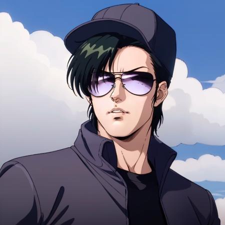 masterpiece,high quality,solo,outdoors,
<lora:koichiroota001:0.7>,
koichiroota,1man,
short hair,black hair,bangs,hair over one eye,v-shaped eyebrows,
sunglasses,
baseball_cap,
jumpsuit,shirt,jacket,
upper body,