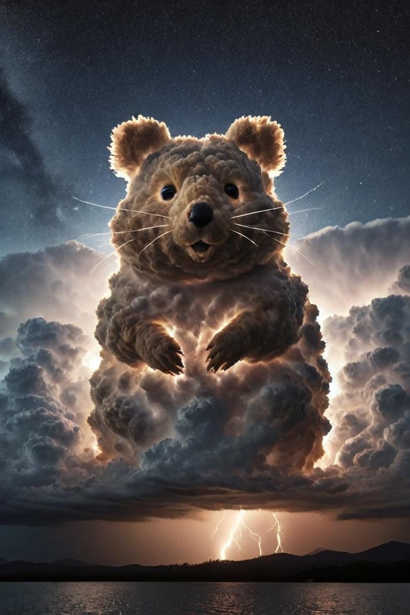 Giant Teddy Bear Sitting in the Clouds with a Smile on Its Face