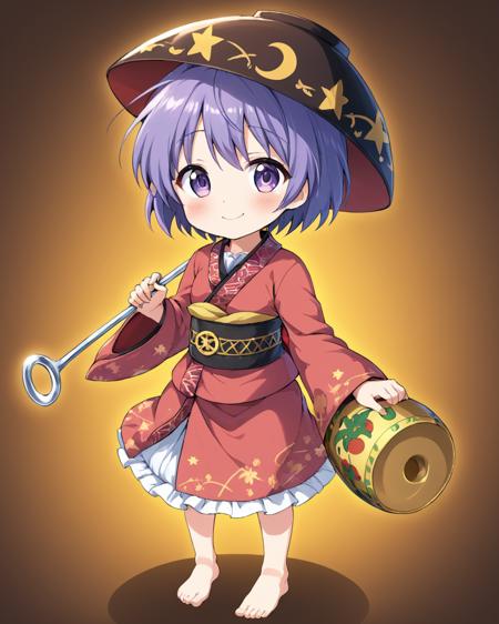 sukuna shinmyoumaru,1girl, bowl, solo, kimono, mallet, smile, hat, holding_needle, blush, looking_at_viewer, barefoot, obi, miracle_mallet
<lora:sukuna_shinmyoumaru_image2500_2023-12-20-000006:1>,star-shaped_pupils,symbol-shaped_pupils,. gorgeous,key visual, vibrant, studio anime,award-winning, professional, highly detailed,high budget, cinemascope