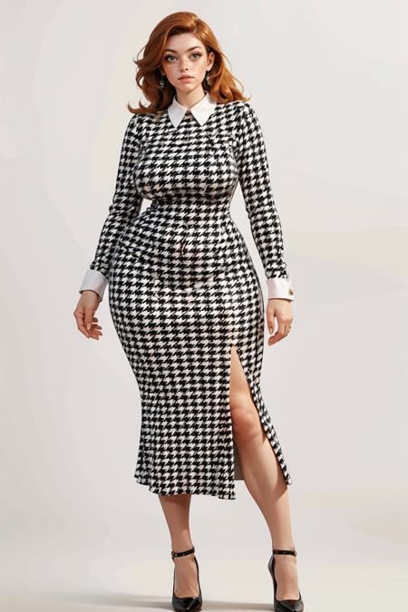 h0undst00thv1ntag3, long sleeves, dress, high heels, houndstooth clothes, vintage dress, houndstooth