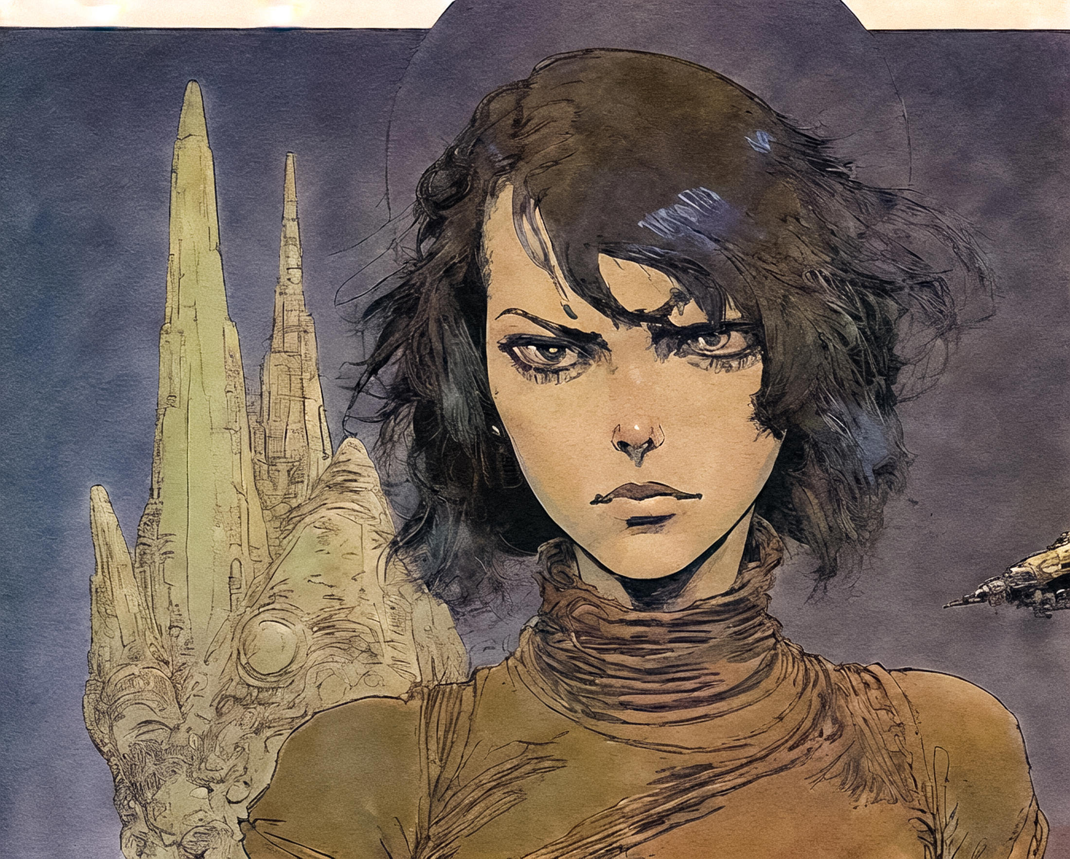Woman with angry expression and black hair in a comic book style drawing.