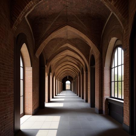 art photography of geometry, long symmetrical hallway under shadow with brick wall,
<lora:geometry_building_art_v09:0.35>,
photorealistic, masterpeice, best quality, ultra high res, hires