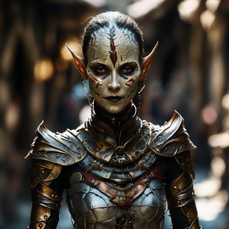 highly detailed  photo of a female  (githyanki:1.1) in a medieval alley,

githyanki, 1girl, looking at viewer, black eyes, upper body, pointy ears, armor, shoulder armor, pauldrons, facepaint,

depth of field, blurry, blurry background,

photorealistic,
glamour photography,
fantasy,

