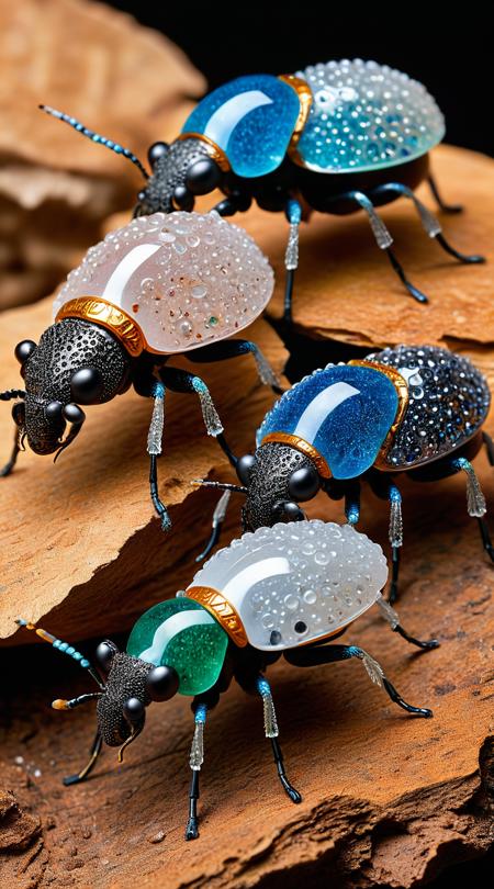 crystal ants with ancient, gem-encrusted shells, said to hold the wisdom of the earth within their sparkling carapaces.