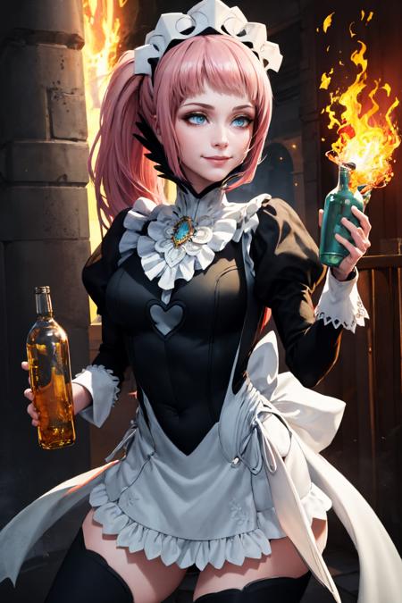 holding molotov, holding bottle, fire