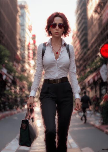 millie10 ,   sunglasses, sunglasses, scarf, white shirt,  portrait, walking down the street, newyork city, crime, taxi, sidewalk night, street lights