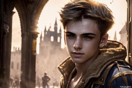photo, ( masterpiece, photorealistic, raw:1.4 )  by portrait half body a young  man 15-years-old  with clothes from the 1800s in the London ) (upper body:1.2),full head,(vivid color:1.31), (full body:0.9) centered ,  (ligtings magic in ambient :1.2) ,Highest quality, (very detailed background:1.4),(photorealistic, raw, extremely intricate:1.4) ,giving the scene a dark atmosphere but sculpting the forms in sharp chiaroscuro, it is morning time, (highly detailed skin), skin texture, (detailed face),  Steampunk ,  (very detailed eyes:1.2) (very detailed face:1.2) (very detailed iris and pupils :1.2) round pupils , sunny day, detailed background, sharp focus, twilight lighting, volumetric lighting, highly detailed, intricate details, 8k, highly detailed, UHD, HDR, cinematic action scene , smooth hair ,amazing perspective, looking  front , perfect framing, profesional photo, young face, hiperrealistic anatomy, slim man body young, ultrarealist skin , blond brown hair, strong, fierce, bright lights, (chaos:1.5)