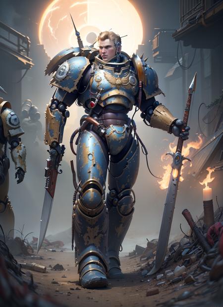 1man
masterpiece, detailed, realistic, digital art, octane render, guilliman, weapon, holding weapon, solo, full body, wasteland, at night day, with mechanical arms, power armor, by midjourney, POV shot, trending on artstation, no humans, centered, 8k    <lora:robute_guilliman_mk1(SD1.5)-000010:1>