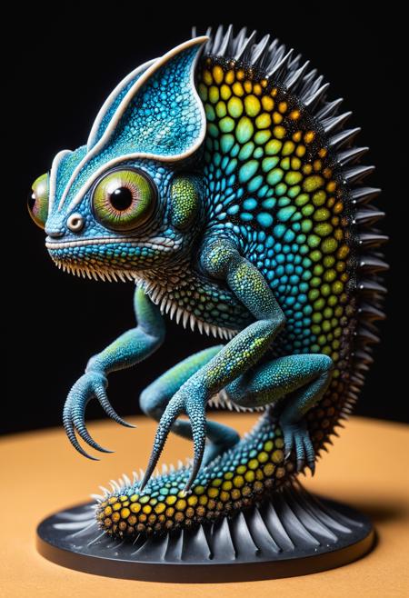 Fantastical sculpture blending a chameleon and a shape-shifting alien, with a metamorphic, nanomaterial skin and an inner plasma core, photographed in a magnetic field using ferrofluid photography and radio telescope imaging.
<lora:grainy-v1:0.7>