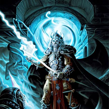 lich king in a dungeon casting a spell, fantasy art, dungeons and dragons, portrait