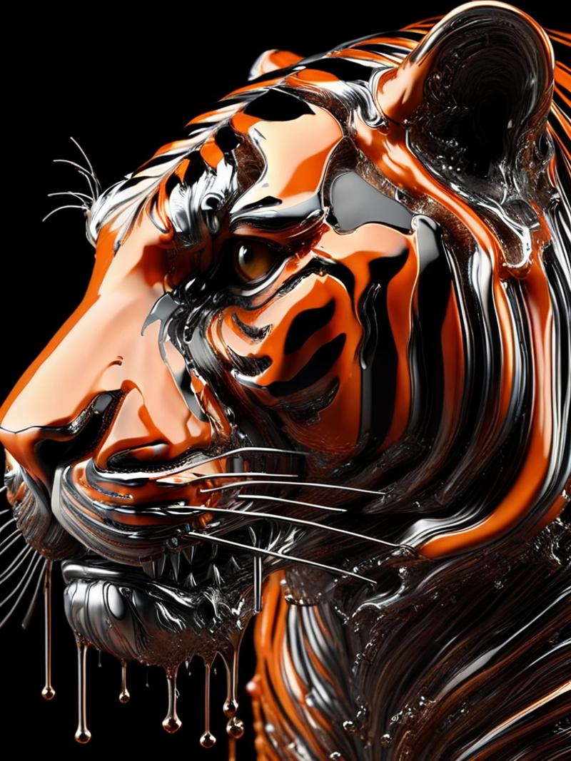 3D Rendered Tiger with Translucent Tongue and Stripes