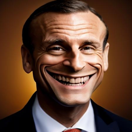 RAW photo,  emmanuel macron , three-quarter, wearing suit <lora:tr0ll-000040:1.1>, 8k uhd, dslr, soft lighting, high quality, film grain, Fujifilm XT3, simple background
