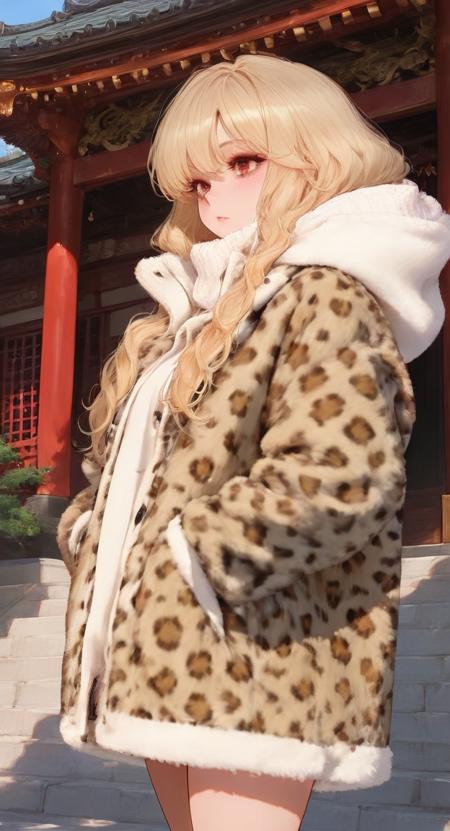 Cream Leopard Sherpa Hooded Jacket v1.0