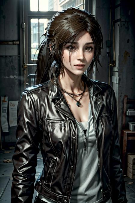 (masterpiece, best quality)
1girl, LaraRise, solo, long hair, long hair, ponytail, brown hair, jewelry, jacket, upper body, brown eyes, necklace, lips, black jacket, looking to the side, looking away, portrait, realistic, leather, leather jacket
  <lora:epi_noiseoffset2:1> <lora:add_detail:0.5>   <lora:LaraRise:0.8>