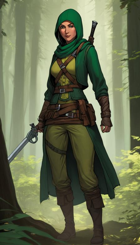 A female rogue in the forest.