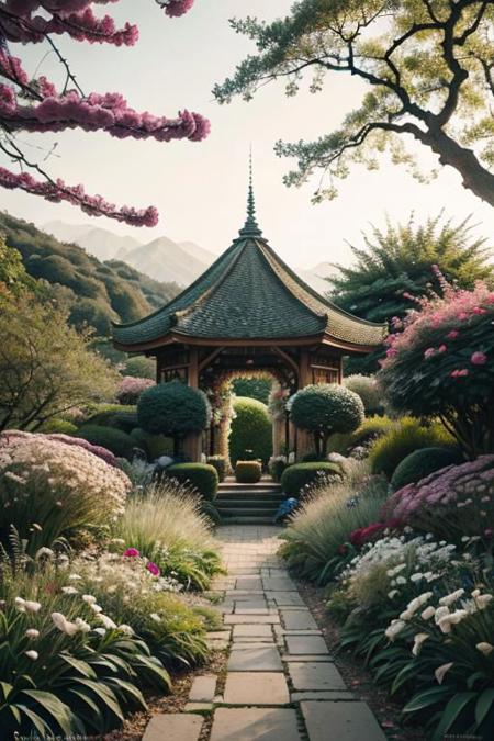 In a picturesque editorial photograph, a meticulously curated vintage-chic digital garden captivates the viewer. The main subject is an enchanting mosaic of vibrant flowers in soft pastel hues, artfully arranged amidst a backdrop of luscious green leaves and delicate tendrils. The image, a high-resolution photograph, exudes an ethereal charm with its flawless composition and exquisite attention to detail. Every petal and leaf appears impeccably defined, showcasing the photographer's impeccable skill in capturing the garden's romantic allure.
