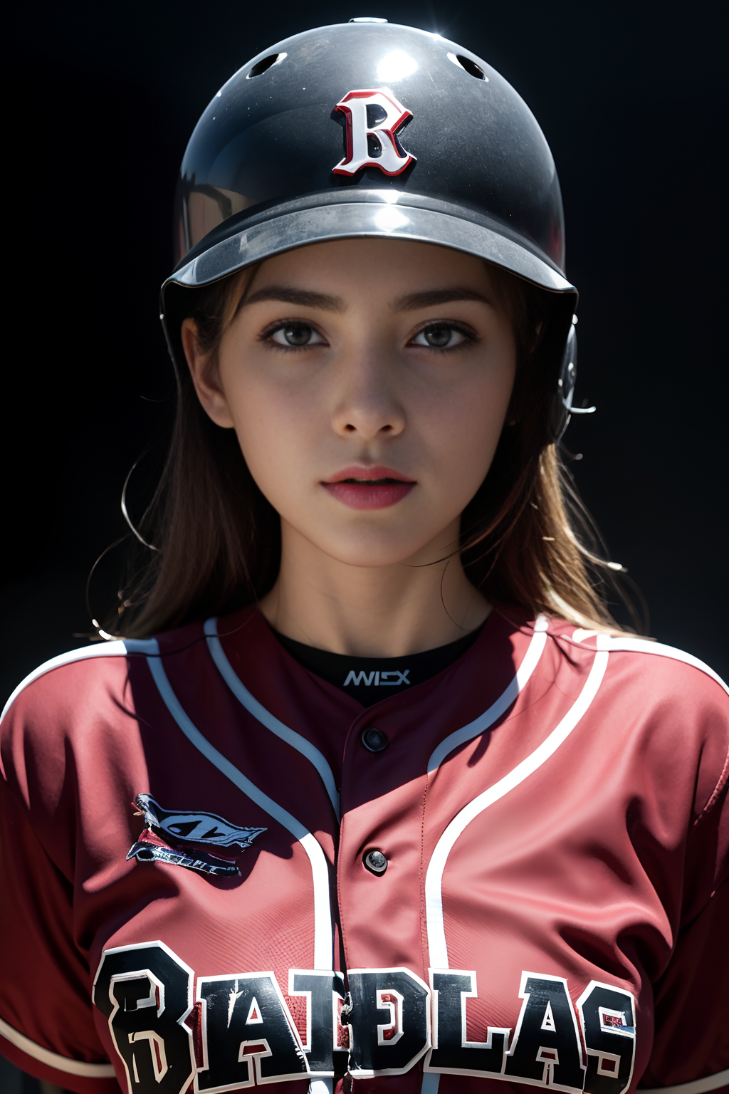 Best quality, masterpiece, ultra high res, portrait, (photorealistic:1.4), raw photo, 1girl, wearing baseball uniform, bas...