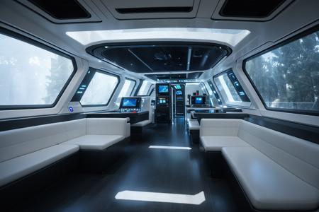 a perfect photo of the interior of a clean futuristic scifi space ship