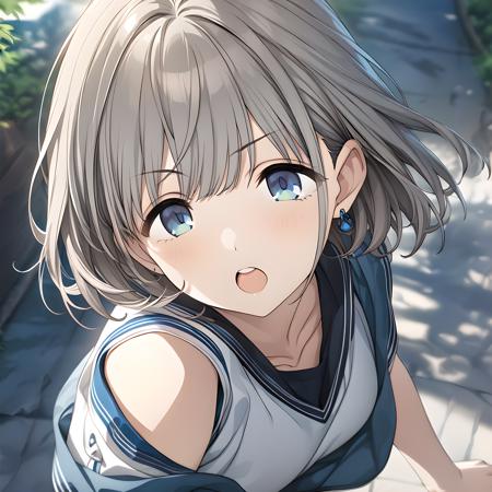 straylight idoloutfit cyberninja asahi serizawa, short hair, blue eyes, grey hair