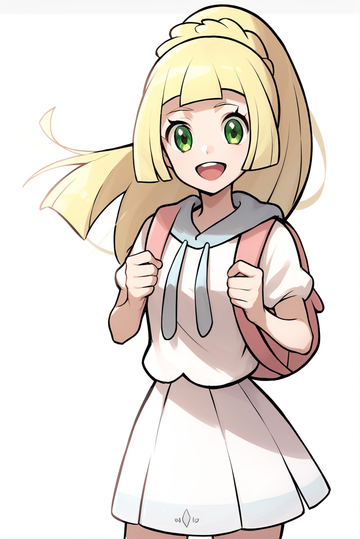 Score_9, Score_8_up, score_7_up, score_6_up, solo, 1girl, 1lillie1, blonde hair, green eyes, long hair, 4ponytail4, ponyta...