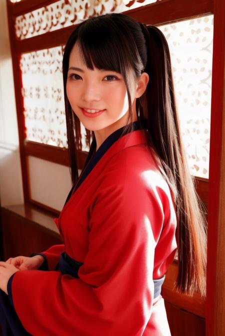 beautiful woman wearing a red kimono, teacher in front of class, intricate details, bored  <lora:uehara:1>