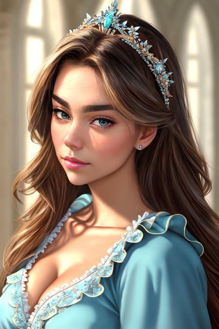 (KristenNobodySD15:1) medieval portrait fantasy princess glorious elaborate royal teal robes tiara gems luxurious stone castle Game of Thrones Hogwarts (masterpiece) (best quality) (detailed) (8k) (HDR) (wallpaper) (cinematic lighting) (sharp focus) (intricate) (Style-Renaissance:0.8)