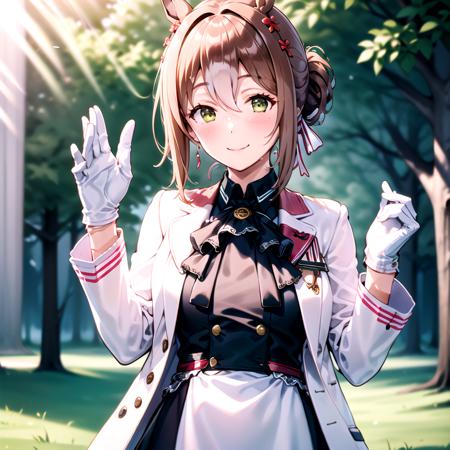 masterpiece, 8k wallpaper, best quality, 1girl, FineMotion, <lora:FineMotion>, smile, solo, blush,smile, grass, long sleeves, white gloves,hiten1, solo,