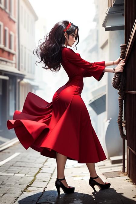 a woman in red dress <lora:Loisel_NSFW_v3:0.5> rloiselstyle