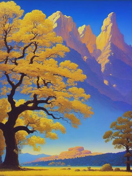 <lyco:MaxfieldParrish:1.0> ancestral plain n the style of maxfield Parrish