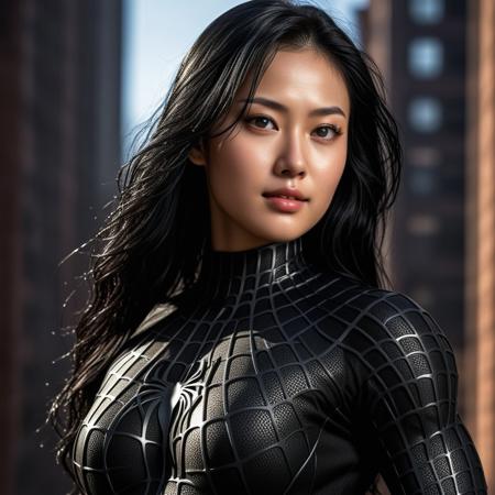 score_9, score_8_up, score_7_up, best quality, realistic, masterpiece, beautiful detail, hyperrealistic, night, ((1girl, woman body, large breast)), amazing detailed full body of a cute korean girl, wearing a realistic and highly detailed black raimi spider-man suit, ((defined muscular girl)), professional model wears ultra - detailed black raimi spider - man suit, ultra - detailed and grained black raimi spiderman suit, suit covered entire body and hand, black spiderman gloves, wet, (black hair, light smile), close up, octane render, highly detailed, volumetric, dramatic lighting, (highest quality:1.1), (HDR:1.3), (top quality, best quality), realistic, high definition, sharp contrast between light and shadow, athletic and fit physique, highly detailed and accurate portrayal, photorealistic rendering, tense and alert atmosphere cinematic scene, cinematic lighting, intricate detail skin and facial texture, lifelike expression, accurate character design, interesting and complex background details,