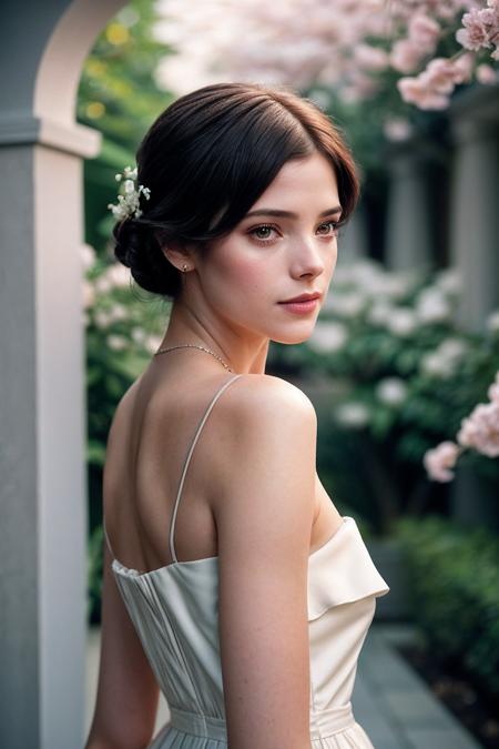 AshleyG_SoloTI_v1,
(In a delicate pink cotton dress, with a tiny silver bracelet, for a demure and tender look),
(In a quiet courtyard at dusk, with the scent of blooming jasmine, a soft and wistful atmosphere:1.3),
(seductive:1.3),(analog, cinematic, film grain, hazy atmosphere, cinematic shot:1.3), 
 <lora:add_detail:0.6>,<lora:LowRa:0>, PA7_Portrait-MCU,
