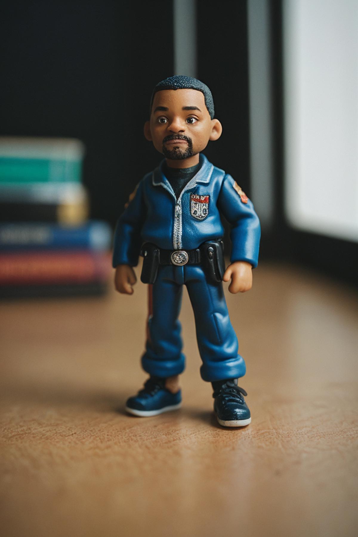 A Blue Action Figure on a Table