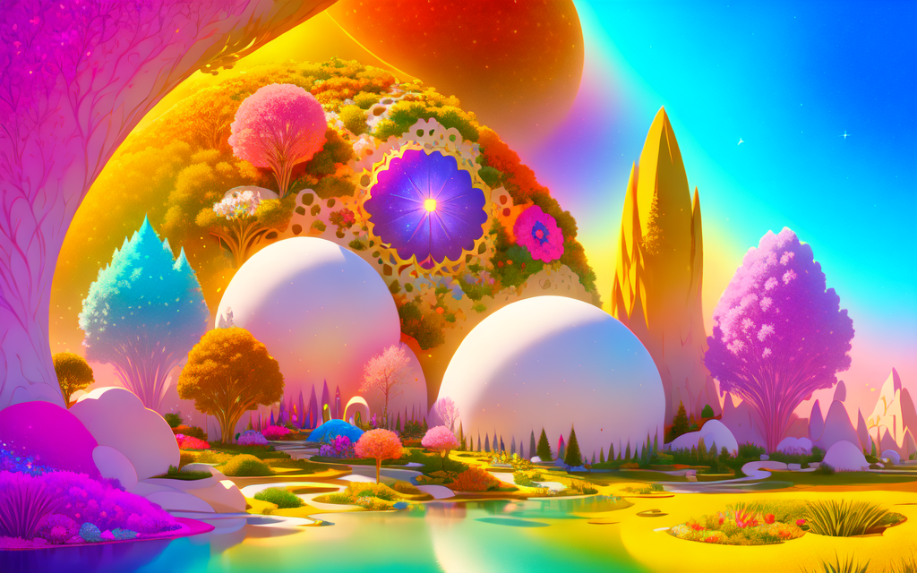 in OliDisco style, the universal garden, vivid colors, surreal, celestial
