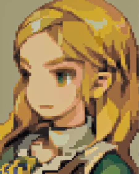 <lora:Final Fantasy Tactics Portraits V1:0.95> final_fantasy_tactics_portrait, pale orange background, no_nose, portrait,  <lora:Zelda:1> zelda, 1girl, solo, princess zelda, looking at viewer, smile, green eyes