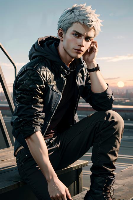 ((ultra detailed, masterpiece, absurdres))
<lora:DMC5Nero:0.9>
DMC5Nero, 1boy, solo, short hair, white hair, blue eyes, Casual chic denim, cityscape background, dynamic lighting, leaning against a graffiti-covered wall, street style attitude