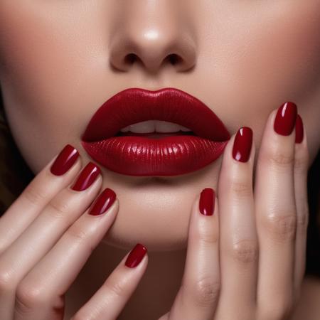 cinematic film still of  <lora:perfection style:0.1>
 <lora:detailed:0.3>
 <lora:Chiaroscuro Lighting Style:0.3>
A detailed and A perfect photo of a closeup of a woman with a red lip and a burgundy manicure hand nails on her lips,hand focus,cinematic hand,best hand,better hand,awesome hand,different hand,1girl,solo,brown hair,parted lips,teeth,nail polish,lips,fingernails,makeup,lipstick,red nails,close-up,realistic,red lips,nail art,perfection,different color,perfect color,realistic,realism,detailed background,perfect background,different background ,perfect style, perfection style, detailed style, shallow depth of field, vignette, highly detailed, high budget, bokeh, cinemascope, moody, epic, gorgeous, film grain, grainy