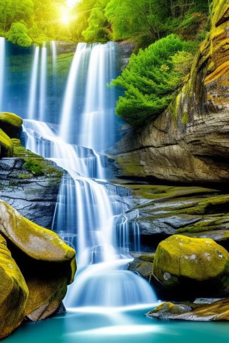 a photo of nature background,  waterfalls,  realistic.