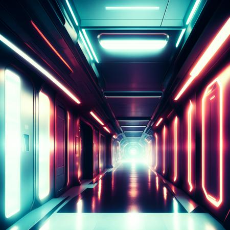 (corridorfuturism style:1) dimly lit hallway in a sci - fi environment <lora:djzCorridorFuturismV21:0.8>