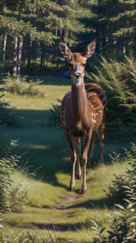 high quality, high resolution, extreme detail, masterpiece, forest, grassy field, deer, <lora:Deer_LoRA:1>, close up