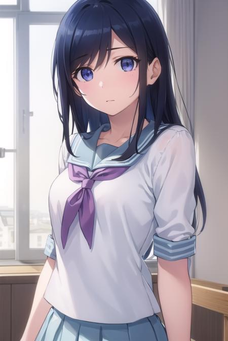 ayasearagaki, <lora:ayase aragaki s2-lora-nochekaiser:1>,
ayase aragaki, long hair, blue eyes, black hair, hair between eyes,
BREAK skirt, school uniform, serafuku,
BREAK indoors, classroom,
BREAK looking at viewer, (cowboy shot:1.5),
BREAK <lyco:GoodHands-beta2:1>, (masterpiece:1.2), best quality, high resolution, unity 8k wallpaper, (illustration:0.8), (beautiful detailed eyes:1.6), extremely detailed face, perfect lighting, extremely detailed CG, (perfect hands, perfect anatomy),