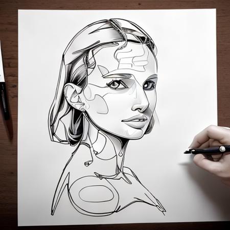 SingleLineArt style drawing of Natalie Portman <lora:SingleLineArt-LORA:1>