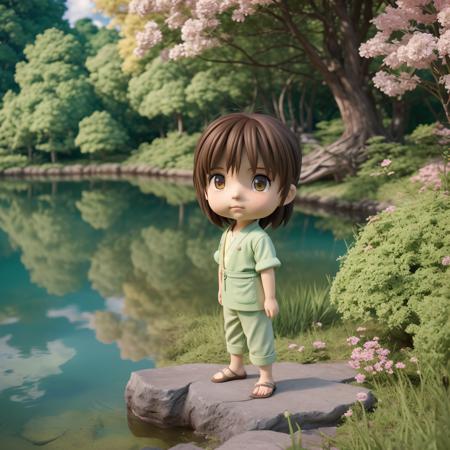 professional 3d model chibi, masterpiece, best quality, fantasy, forest, trees, sky, lake, bush, flower, 1boy, brown hair, aqua eyes, suit  <lora:lora_m-concept_v0.1ep14:0.92><lora:blindbox_v1_mix:1>, octane render, highly detailed, volumetric, dramatic lighting, (Studio ghibli style, Art by Hayao Miyazaki:1.2), Anime Style, Manga Style, Hand drawn, cinematic, Sharp focus, humorous illustration, big depth of field, Masterpiece, concept art, trending on artstation, Vivid colors, Simplified style, trending on ArtStation, trending on CGSociety, Intricate, Vibrant colors, Soft Shading, Simplistic Features, Sharp Angles, Playful